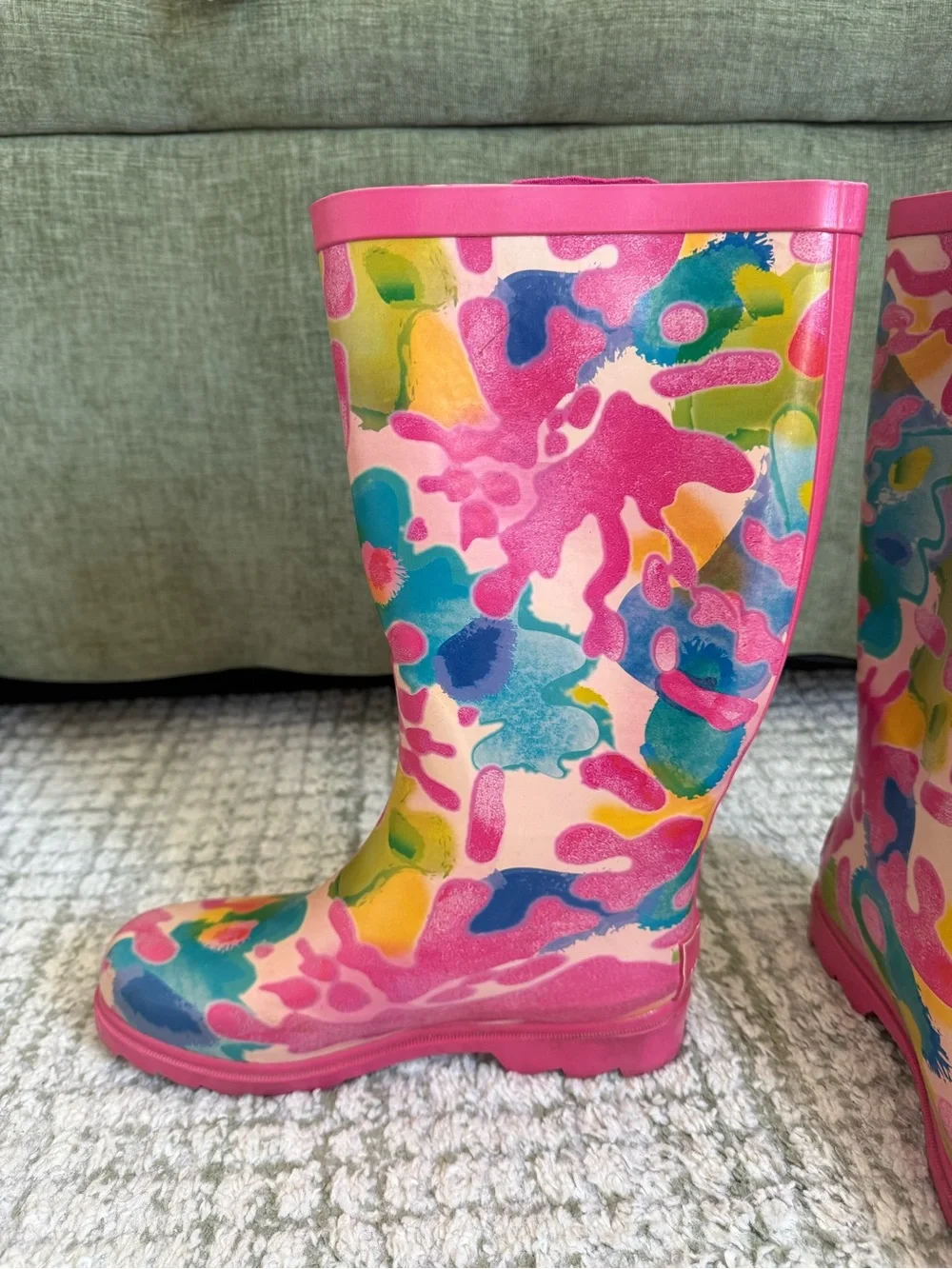 Magellan Womens Size 5B Pink Floral Tall Rain Boots Rubber Waterproof